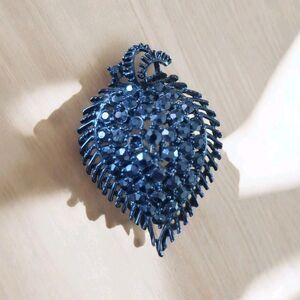 Vintage Black Rhinestone Cluster Floral Leaf Brooch Pin